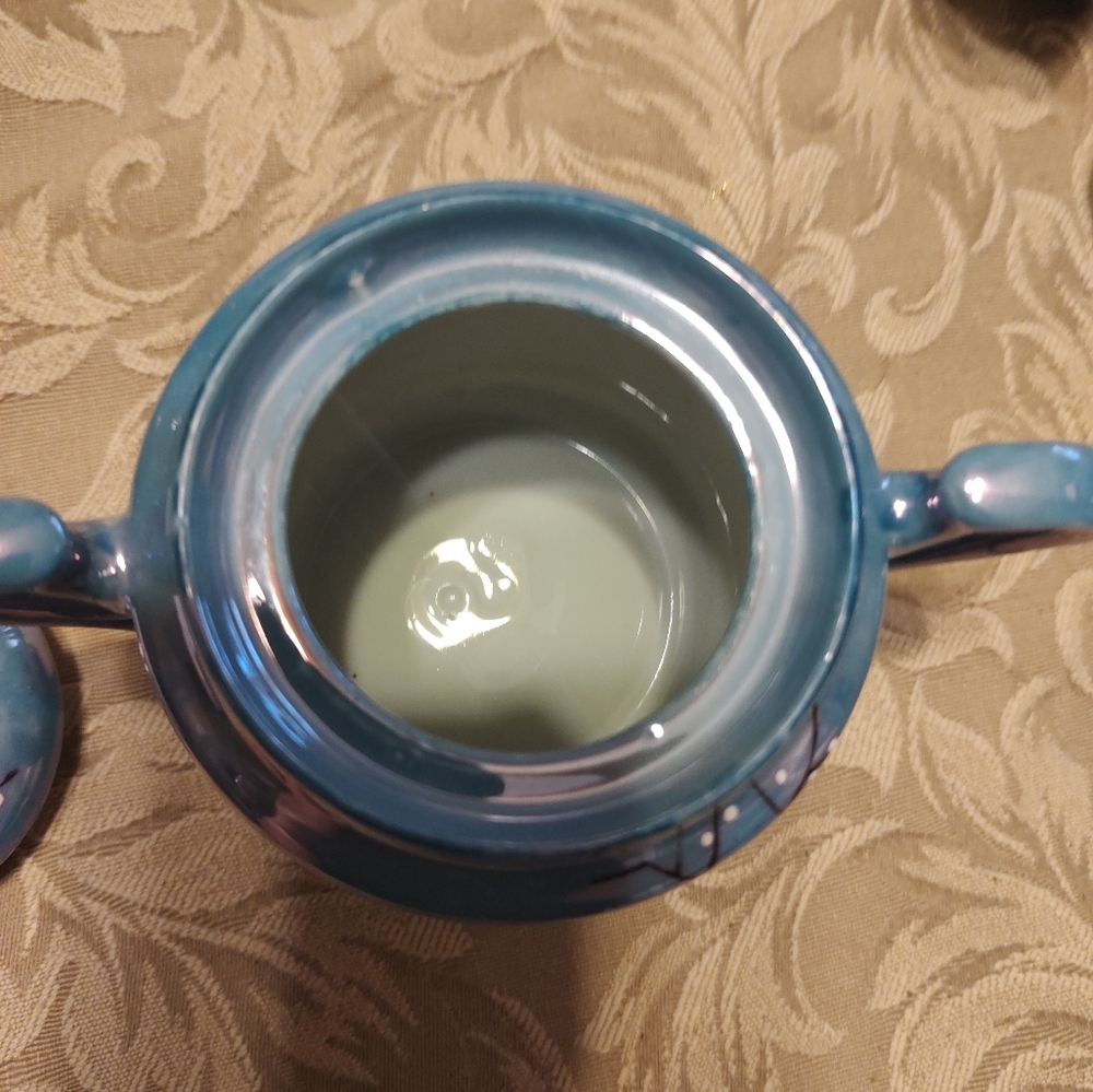 🔹⛩️🔹Gorgeous Antique 1940's Blue Lusterware Cherry Blossom Nippon Sugar Bowl - Picture 10 of 11